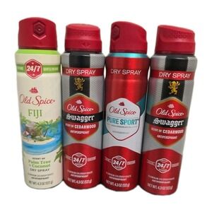 Old Spice Dry Spray Antiperspirant‎ Lot of 4 4.3 oz Fiji Swagger Pure Sport